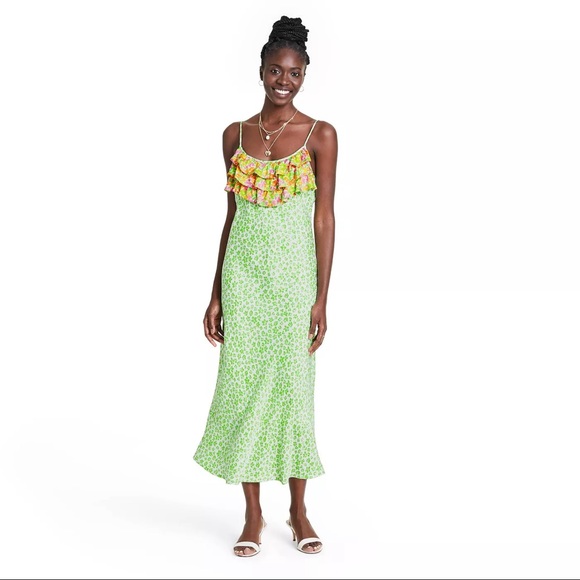 RIXO for Target Dresses & Skirts - NWT Rixo xTarget Green Leopard Ruffle Slip Dress L